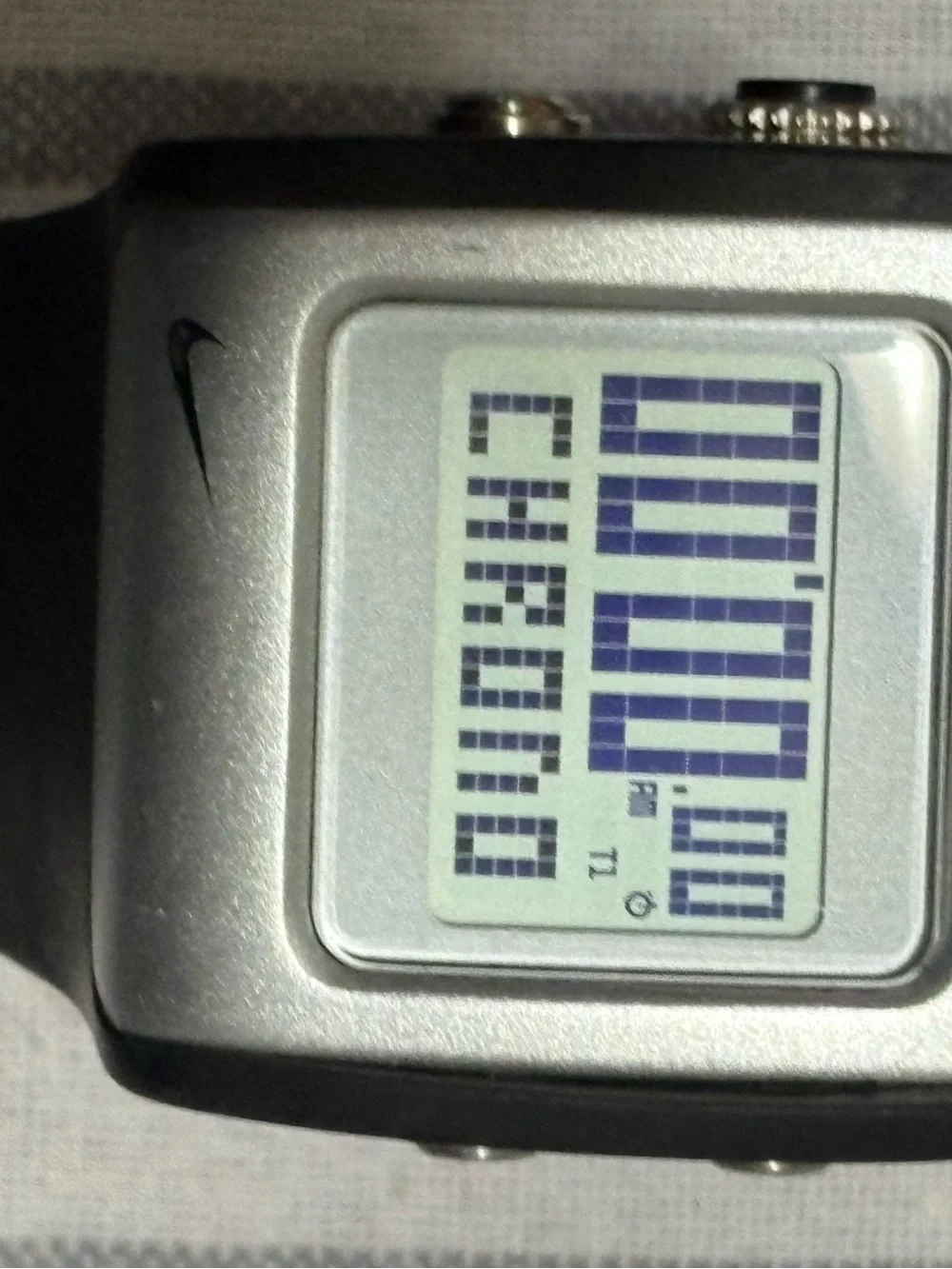 Nike WC0037 Digital Day Date Alarm Chrono Silver Tone Case Black Silicone Watch